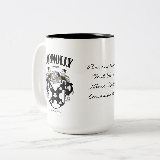 Caneca De Café Em Dois Tons Connoly Family Crest, Tradução e Significado (Frente Esquerda)