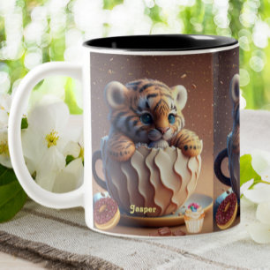 Caneca De Café Em Dois Tons Contexto Russo do Nome Personalizado do Tigre Corr