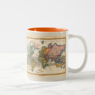 Caneca De Café Em Dois Tons Continentes Antigos do Mapa Mundial dos Anos 1700
