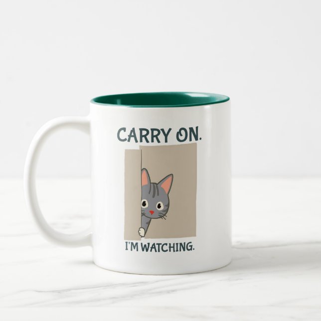 Caneca De Café Em Dois Tons Continue, Estou Observando Gato Cinza (Esquerda)