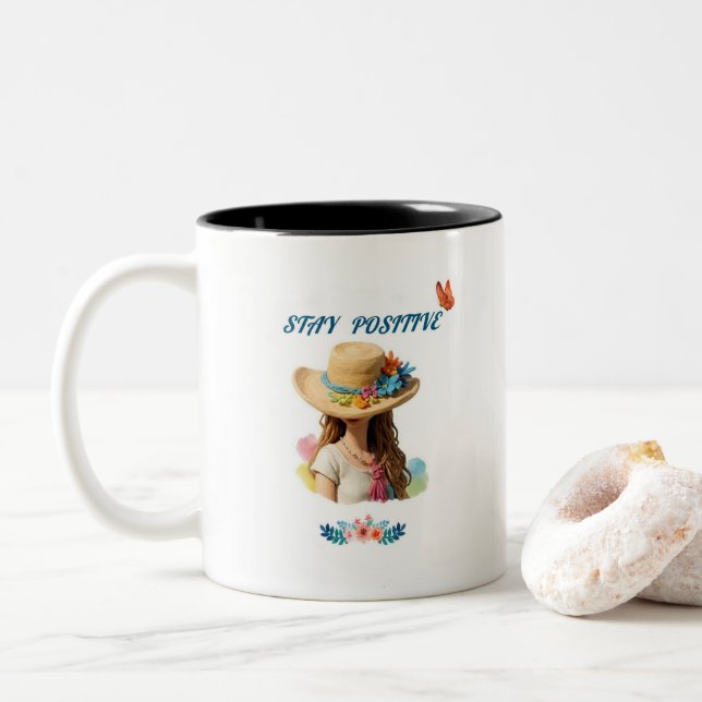 Caneca De Café Em Dois Tons continue positivo, aspas mug. (Com Donut)