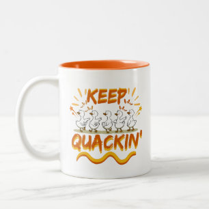 Caneca De Café Em Dois Tons Continue Quacando (Dançando) Pato Engraçado Trocad