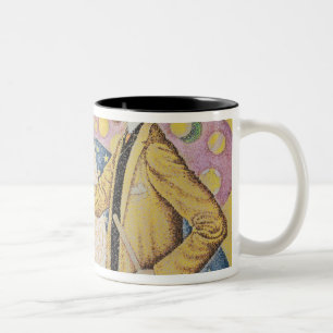 Caneca De Café Em Dois Tons Contra o esmalte de um fundo rítmico