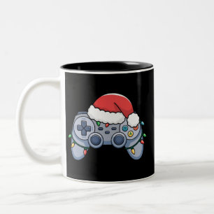 Caneca De Café Em Dois Tons Controlador de Video Game Chapéu de Natal do Papai