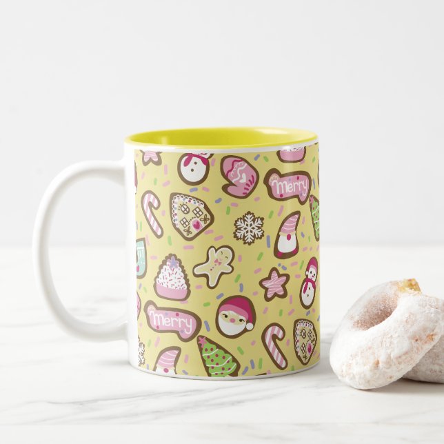 Caneca De Café Em Dois Tons Cookies Amarelo de Natal (Com Donut)