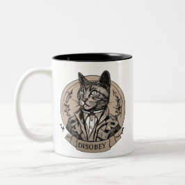 Caneca De Café Em Dois Tons Cool Anti-Establishment Feline Portrait