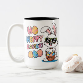 Caneca De Café Em Dois Tons Cool Hoppy Easter Bunny Sunglasses and Basket Kids
