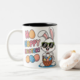 Caneca De Café Em Dois Tons Cool Hoppy Easter Bunny Sunglasses and Basket Kids