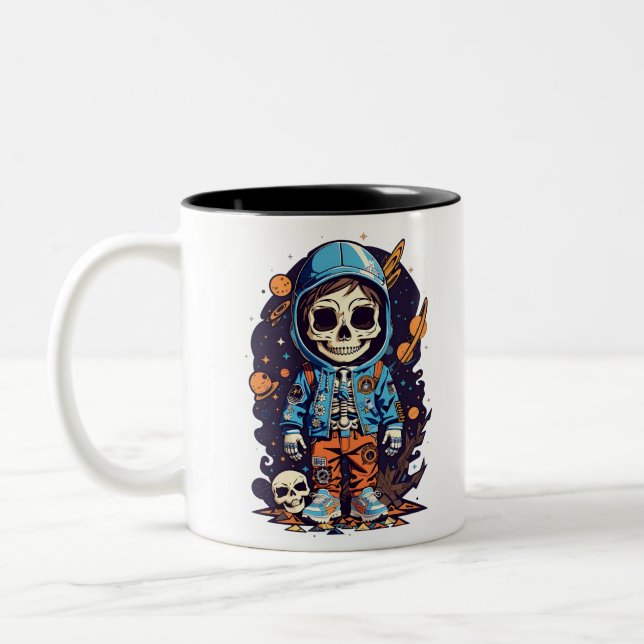 Caneca De Café Em Dois Tons Cool Skeleton Astronaut in Hoodie Space Cartoon (Esquerda)