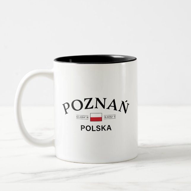 Caneca De Café Em Dois Tons Coordenadas Polonesas Poznan Polska (Polônia) (Esquerda)