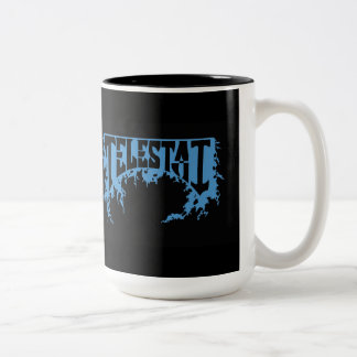 Caneca De Café Em Dois Tons Copo de café azul do logotipo de Telestai