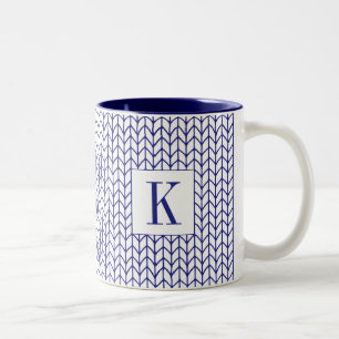 Caneca De Café Em Dois Tons Copo de duas cores BLUE LINE KNIT Navy + Inicial