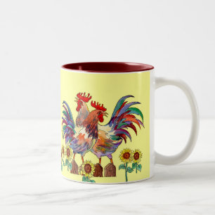 Caneca De Café Em Dois Tons COPO do GIRASSOL do GALO por SHARON SHARPE