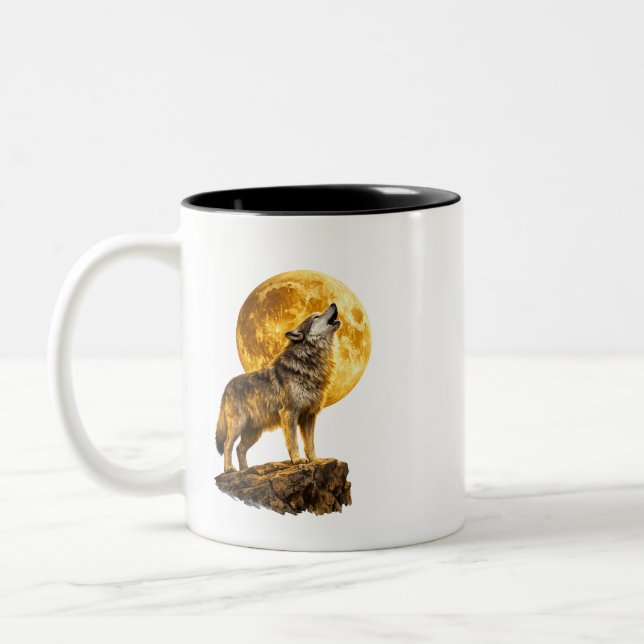 Caneca De Café Em Dois Tons Copo Duplo-Tom Lua Majestosa Loba Épica (Esquerda)
