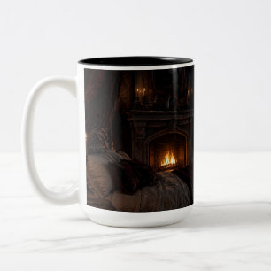 Caneca De Café Em Dois Tons Copo Preto Quarto de Dormir à Beira da Lareira de