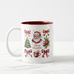 Caneca De Café Em Dois Tons Coquete Retro Vermelho Natal Fofo Festa de Natal F