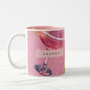 Caneca De Café Em Dois Tons Coquetel Rosa Brilho Personalizado Glamour