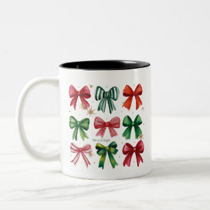 Caneca De Café Em Dois Tons Coquetes de Natal Arco Verde Vermelho Menina da Te