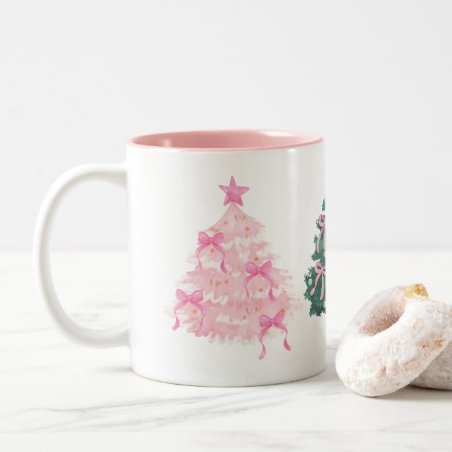Caneca De Café Em Dois Tons Coquette Christmas Mug para ela - presente de Nata (Com Donut)