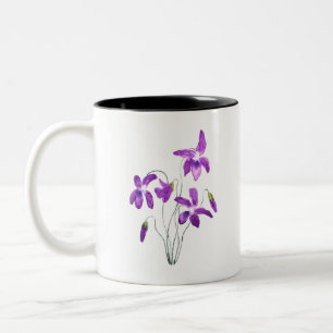 Caneca De Café Em Dois Tons cor da água das flores violetas