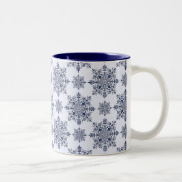 Caneca De Café Em Dois Tons Cor damasco de flocos de neve azuis