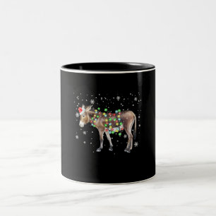 Caneca De Café Em Dois Tons Cor das luzes de Natal burro Donkey Gift Papais