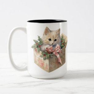 CANECA DE CAFÉ EM DOIS TONS COR DE ÁGUA CORTADA FLUFFY NATAL KITTEN