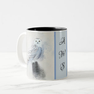 Caneca De Café Em Dois Tons Cor de Água da Coruja de Neve com Monograma
