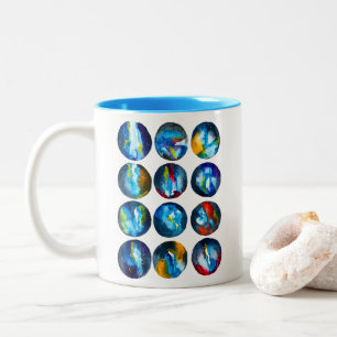 Caneca De Café Em Dois Tons Cor-de-água da galáxia nebulosa do planeta azul