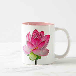 Caneca De Café Em Dois Tons Cor-de-água rosa, flor de lótus, arte fina