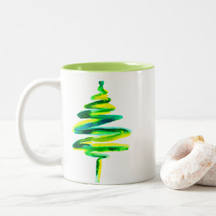 Caneca De Café Em Dois Tons Cor-de-água verde da árvore de Natal