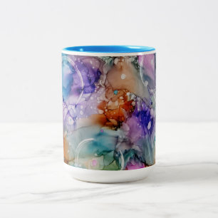 Caneca De Café Em Dois Tons Cor de laranja, roxa, rosa, abstrato azul