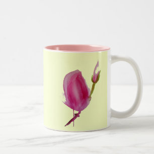Caneca De Café Em Dois Tons Cor-de-rosa Magnolia, flor de aquarela