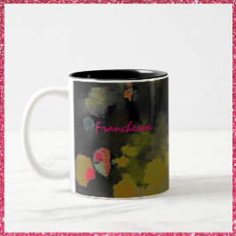 Caneca De Café Em Dois Tons Cor-de-rosa preto abstrato moderno e Dourado