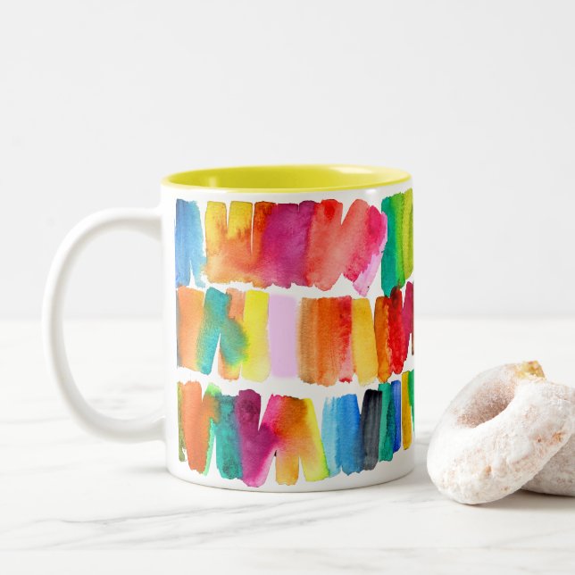 Caneca De Café Em Dois Tons Cor moderna de abstrato (Com Donut)