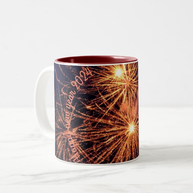 Caneca De Café Em Dois Tons cor rosa ano novo (Frente Esquerda)