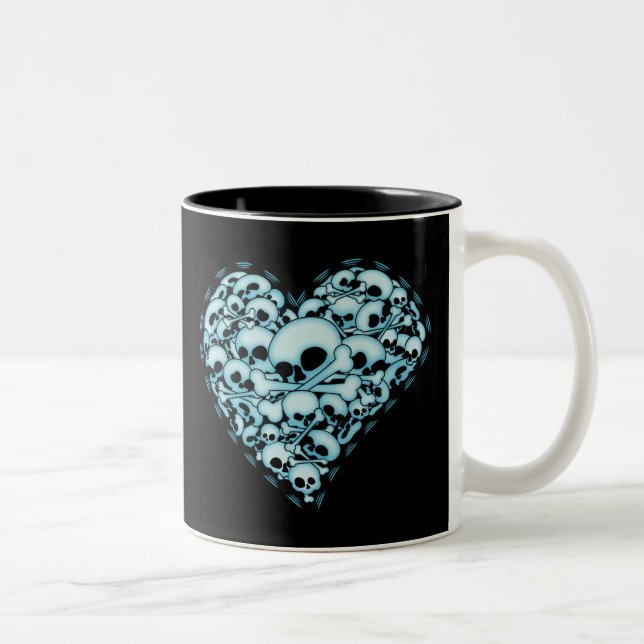 Caneca De Café Em Dois Tons Coração azul do crânio (Direita)