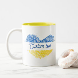 Caneca De Café Em Dois Tons Coração azul e amarelo. Custom Text. Personalizáve