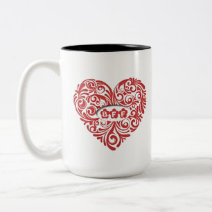 Caneca De Café Em Dois Tons Coração BFF Vermelho Personalizado