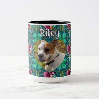 Caneca De Café Em Dois Tons Coração burgundy com flores e raios dourados