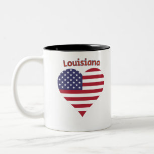 Caneca De Café Em Dois Tons Coração da Bandeira Americana da Louisiana