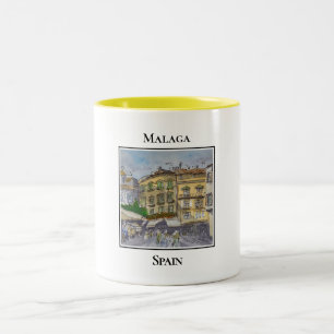 Caneca De Café Em Dois Tons Coração da Cidade Andaluz, Málaga, Espanha