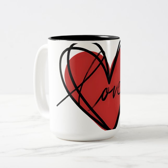 Caneca De Café Em Dois Tons Coração de Amor Rabiscado (Frente Esquerda)