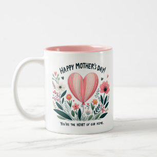 Caneca De Café Em Dois Tons Coração de casa - Dia de as mães