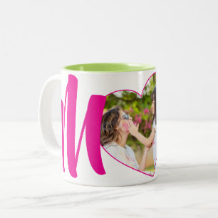 Caneca De Café Em Dois Tons Coração de Foto "MoM" Rosa Personalizado