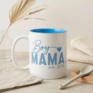Caneca De Café Em Dois Tons Coração de Mãe de Menino Ano de Fundação Frase de 