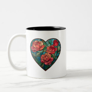 Caneca De Café Em Dois Tons Coração de Rosa em Vidro Pintado