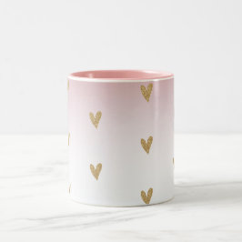 Caneca De Café Em Dois Tons Coração Dourado de Brilho Branco Rosa