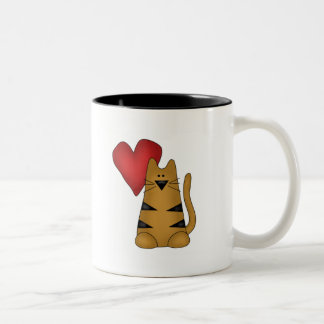 Caneca De Café Em Dois Tons Coração e camiseta e presentes listrados do gato
