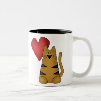 Caneca De Café Em Dois Tons Coração e gato listrado